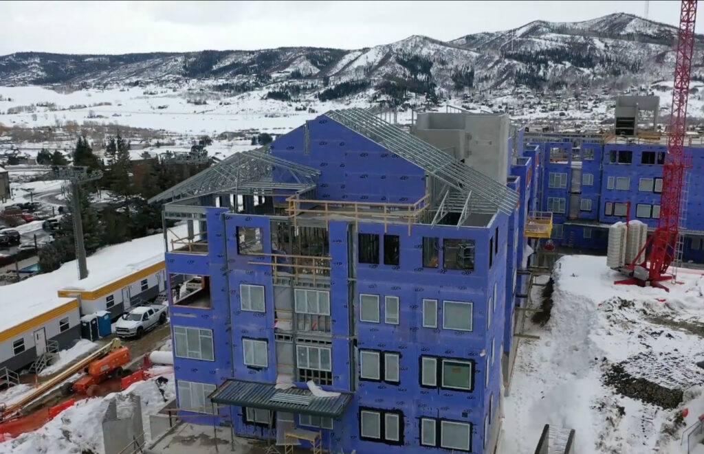 Ariel shot of the Amble construction site.