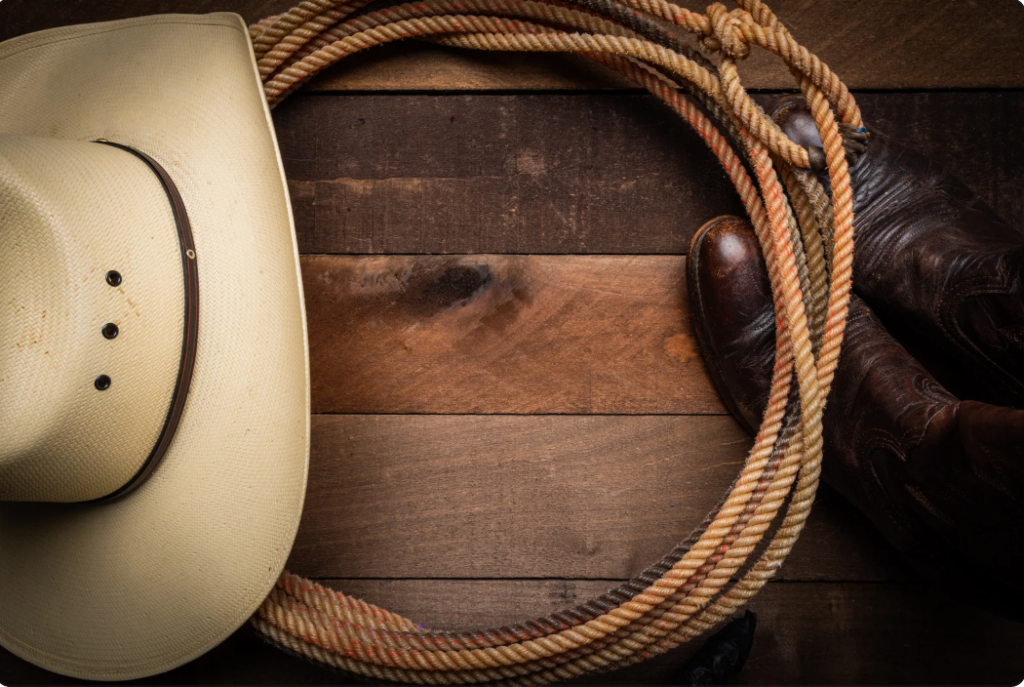 cowboy hat, lasso and cowboy boots